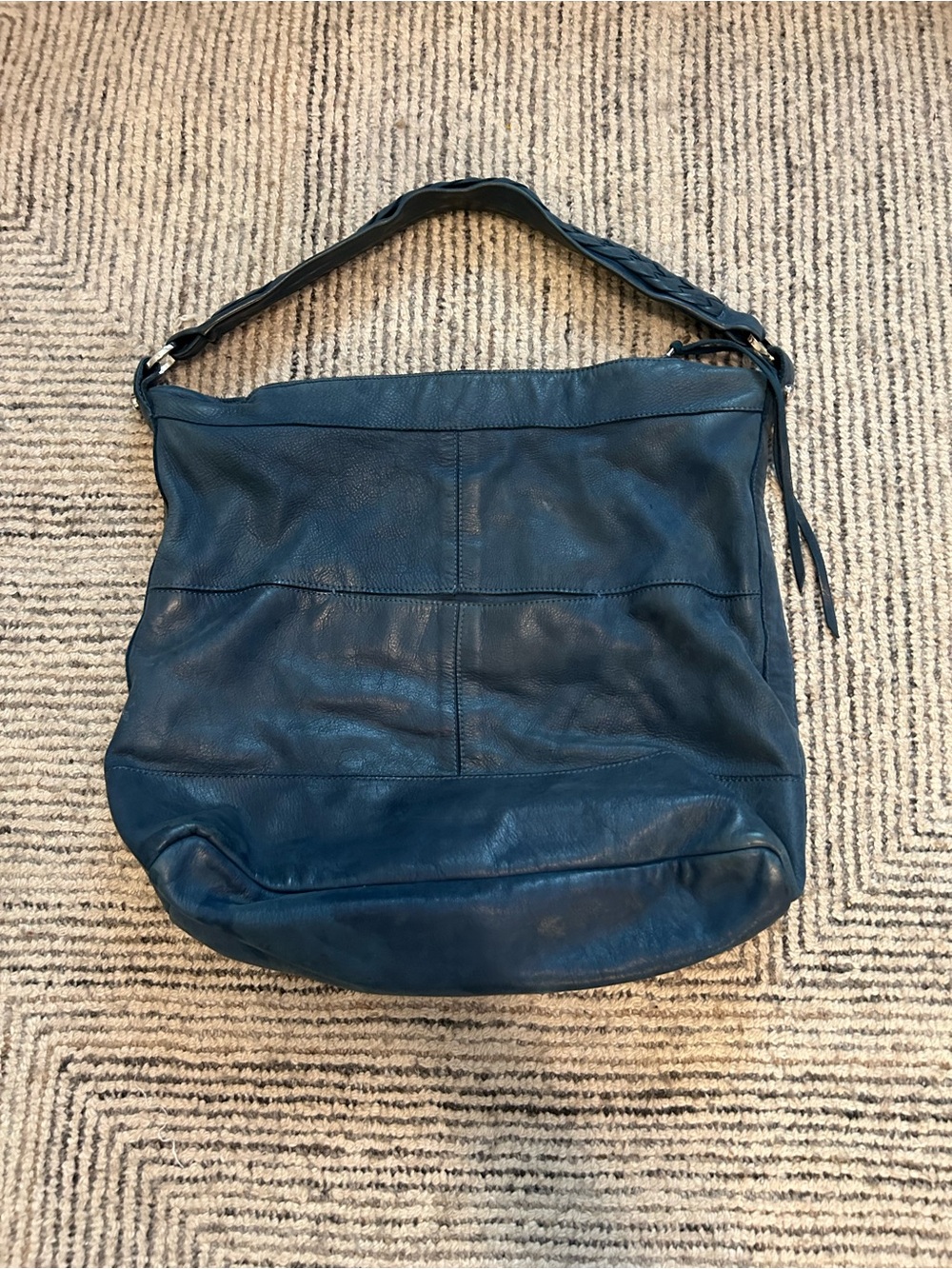 Tylie Malibu Blue Leather Hobo Bag Large Shoulder Bag Boho Slouchy